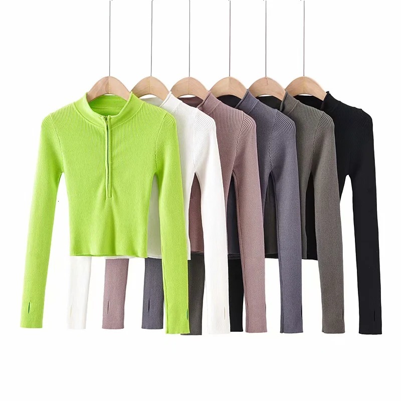 

2021 New Han Edition Cultivate Morality and a Half High Collar Zipper Midriff Long Sleeve Knit Render Unlined Upper Garment Mlab