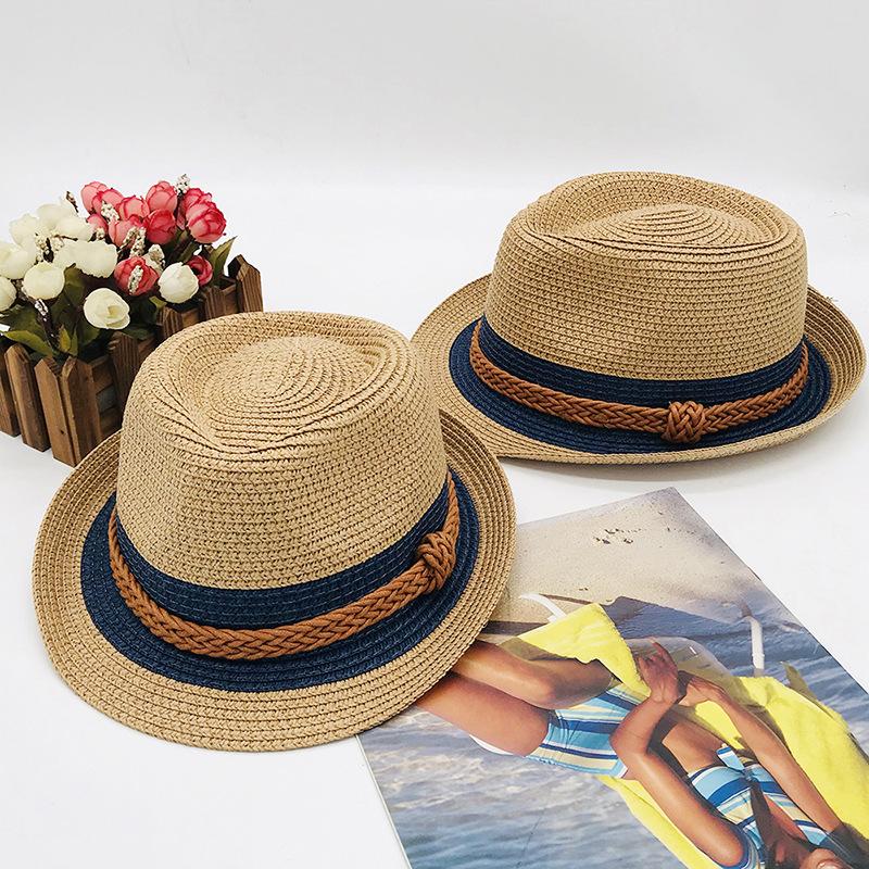 

kid parent Retro Straw Fedoras Hat Spring Summer Jazz Hats Cap Classic Version Hats Casual Beach Hat For kids and women, Brown