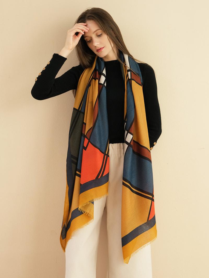 

Brand Cotton Scarf Women Geometric Design Fashion Lady Winter Autumn Long 180X90cm Soft New 2021 Shawl and Wraps Top Quality