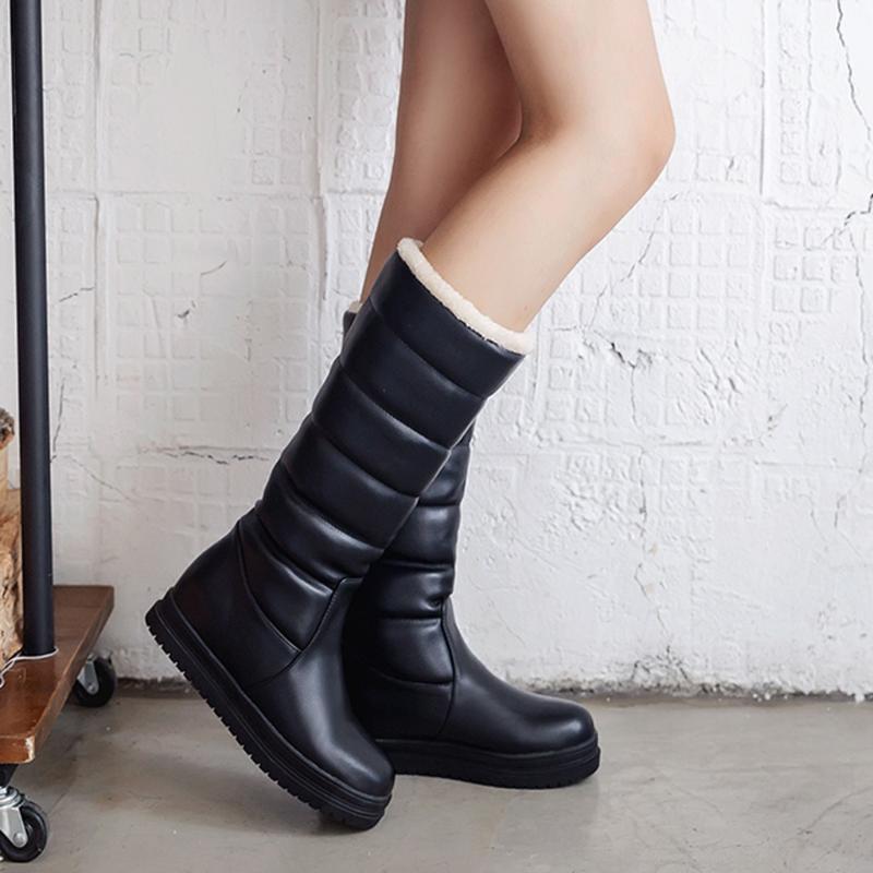 

2020 New Women Boots Knee High Boots Square Heels Fashion Round Toe Rubber Sole Woman Leather Shoes Winter Black 11.1, Bk