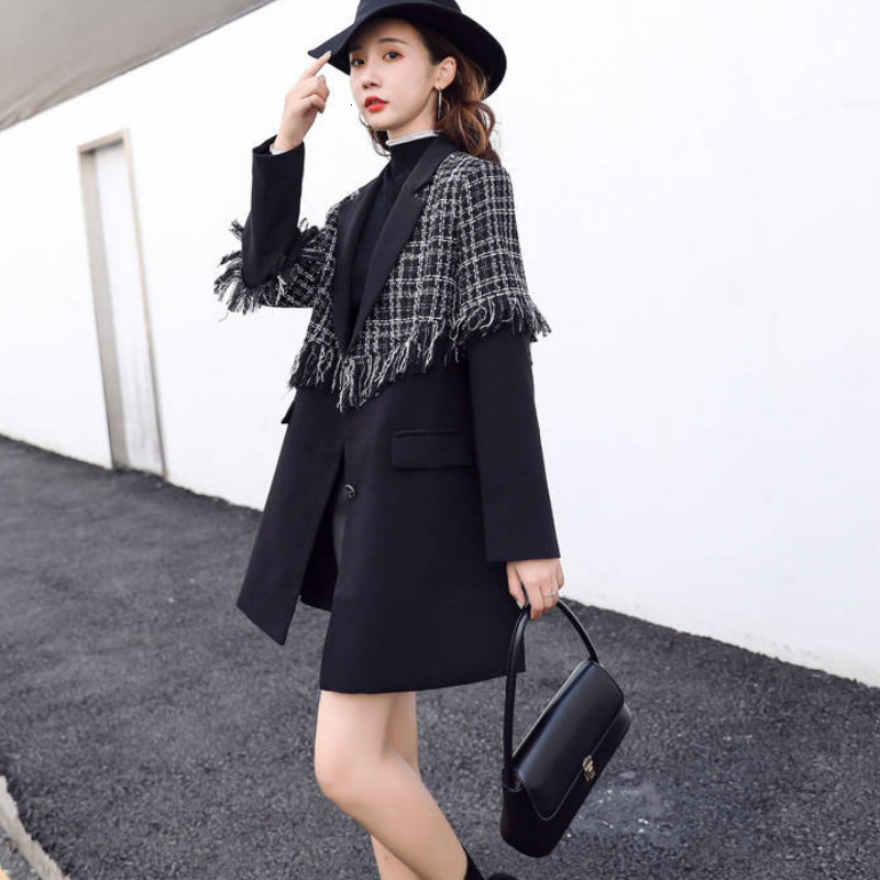 

2021 New Women Patchwork Blazer Jacket Spring Autumn Coats E0dt, Black