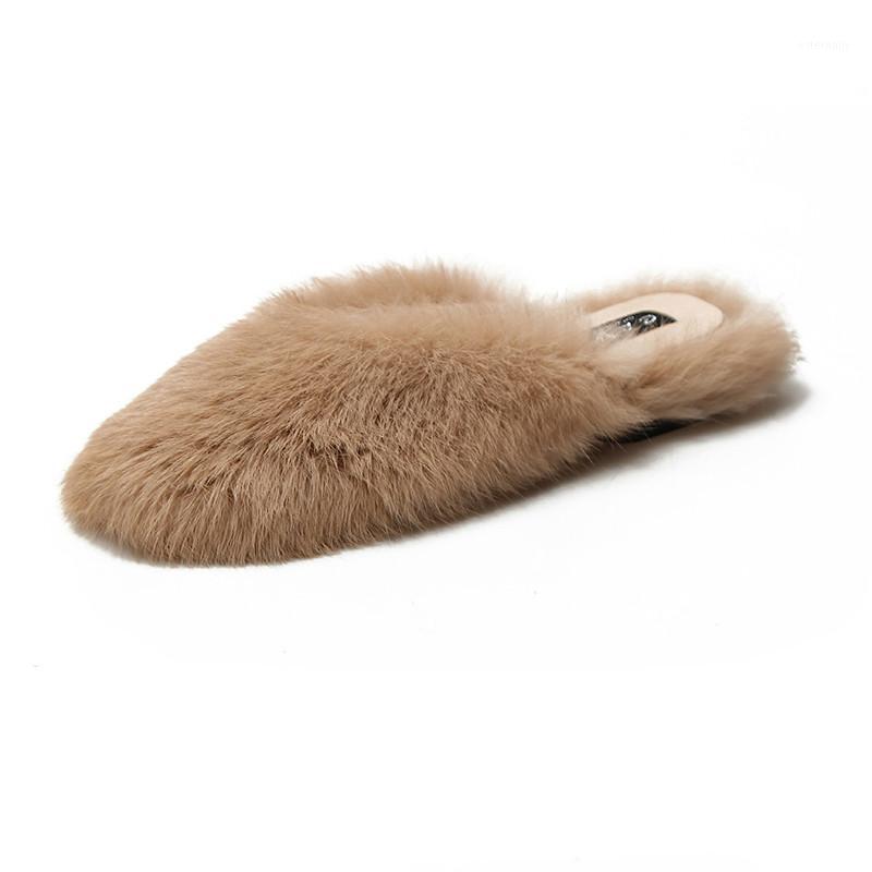 

Flat-bottomed fur Baotou lazy half slippers hairy slippers women 2020 new outer wear mules women shoes1, Green