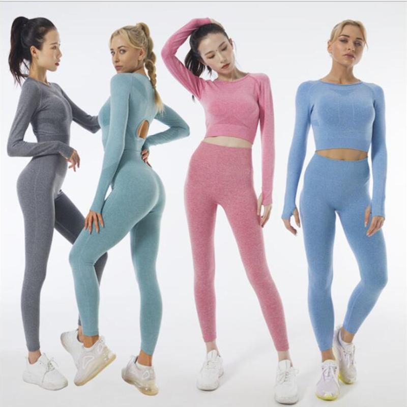 

Yoga Set Women Running Tracksuit Seamless Gym Clothes Long Sleeve Backless Tight Sports Clothing Fitness Workout Yoga Outfit New, Am680-green