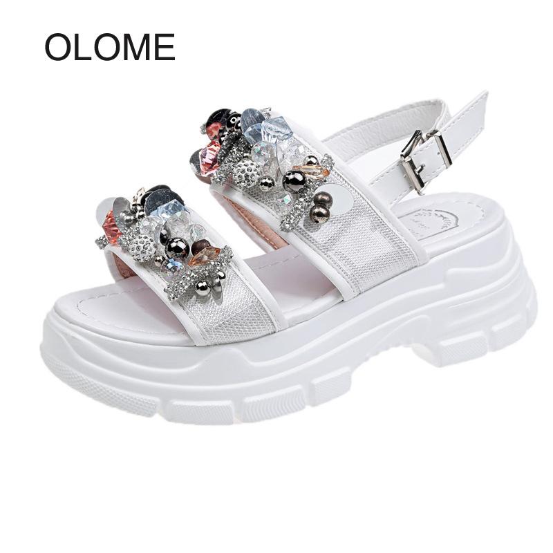 

2020 Summer New Shoes Women Female Leisure Sandals With Crystals Thick Bottom Rhinestones Footware Lady Casual Chunky Chaussures, Black