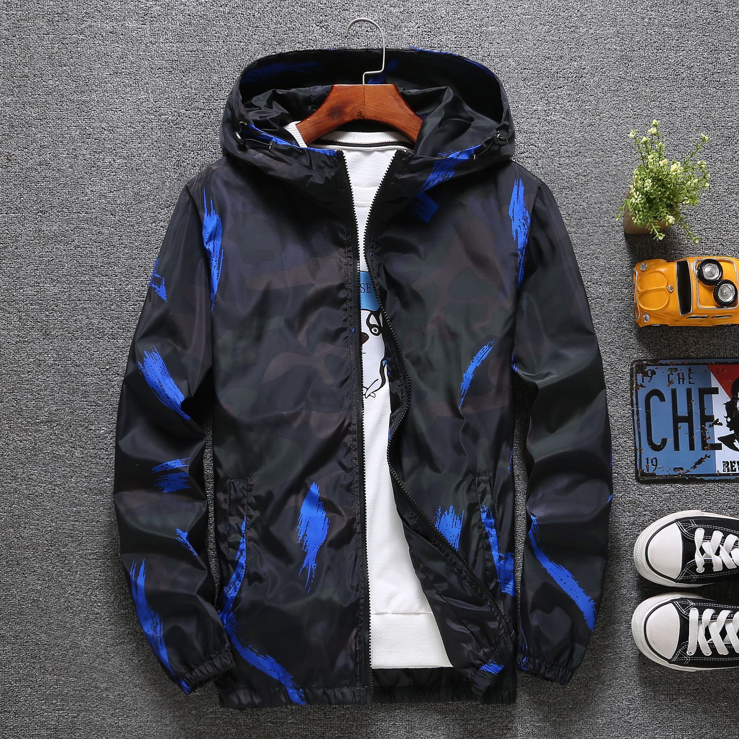 

2021 The New Men's Autumn Fine Outward Fashion Man's Jacket with Hoodie Casual Jackets Dkt5, Blue