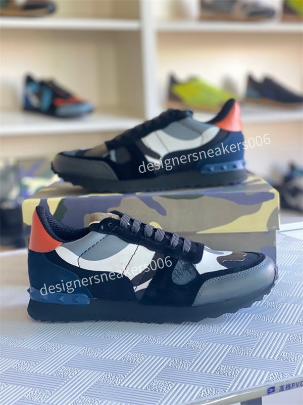 

High Quality Shoes Fashion Stud Rivet Camouflage Sneakers Men Women Leather Flats Luxury Designer Trainers Casual Shoes, 04