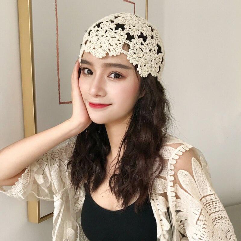 

Beanie/Skull Caps Women Hat Vintage Corchet Beanie Ladies Knitted Flower Handmade Skullies Beanies, Black