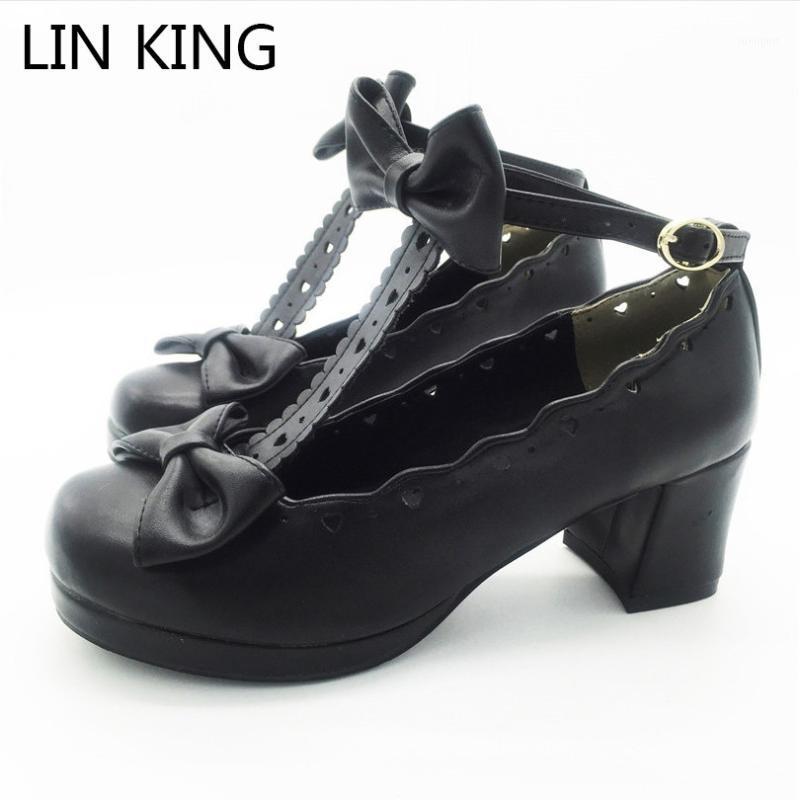 

LIN KING Low Top Buckle Women Party Pumps Chunky Heels Ankle Straps Bowtie Platform Cosplay Maid Shoes Sweet Lolita Shoes1, As photo color