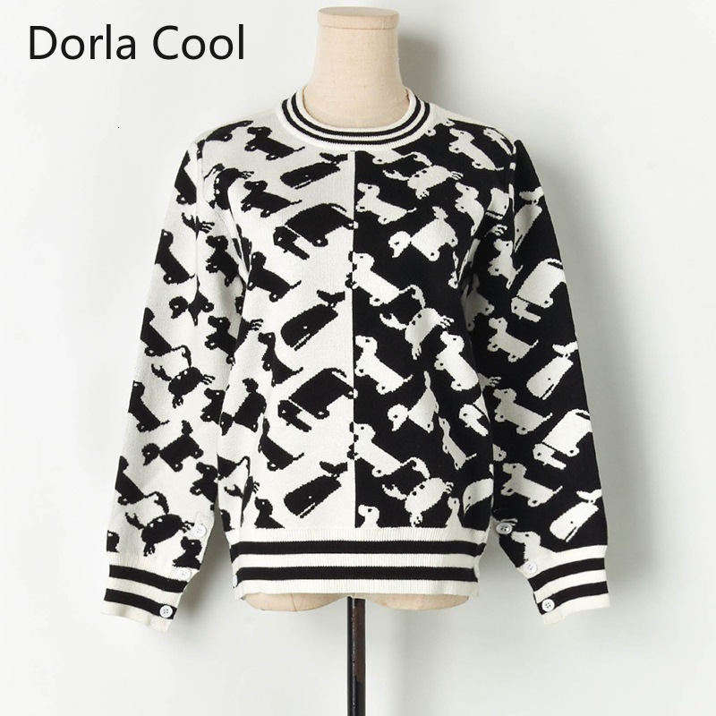 

New Sweet Track From the Cartoons of Women Sweaters Crocheted Dogs High Street Pullovers Personality Jumper Basic Winter Tops Qjjs, Mint