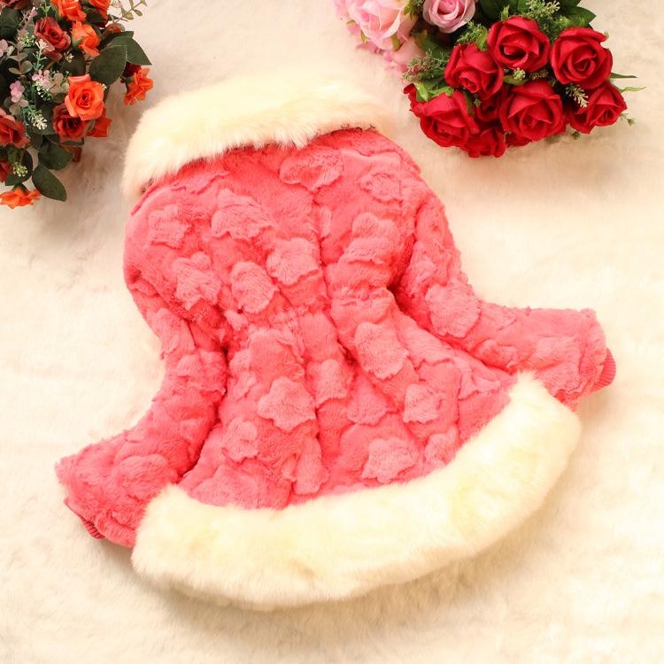 

Fur Princess outerwear Jacket Pink Children's Faux Fur Coat Winter Outerwear Thickening peony flower Pattern Girls Coat, Styie 1