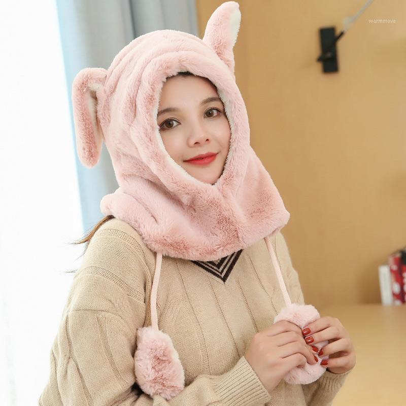 

Winter Knit Hat Neck Warmer Fleece Lined Cap for Women Outdoor Warm Long Ear Cap -OPK1, Black