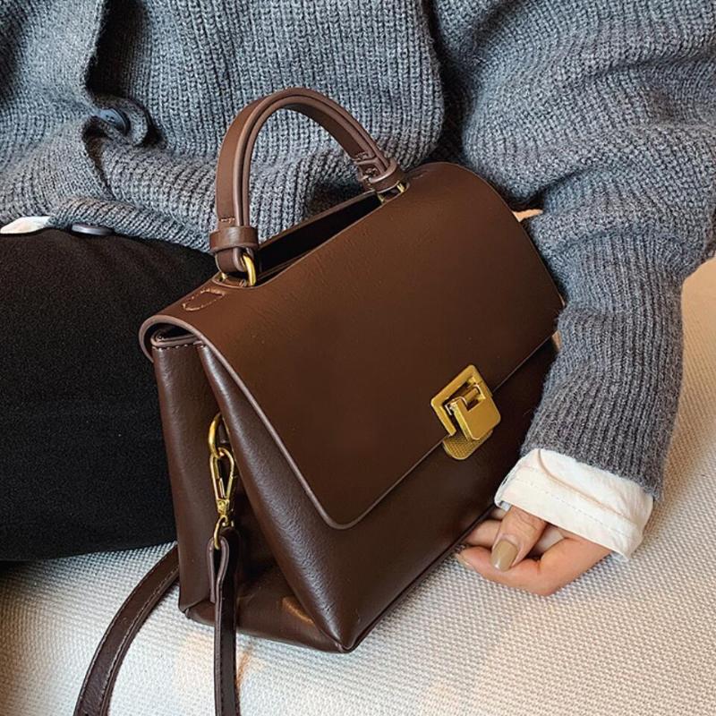 

Vintage Pure color Tote bag 2021 Fashion New Quality PU Leather Women's Designer Handbag High capacity Shoulder Messenger Bag, Black