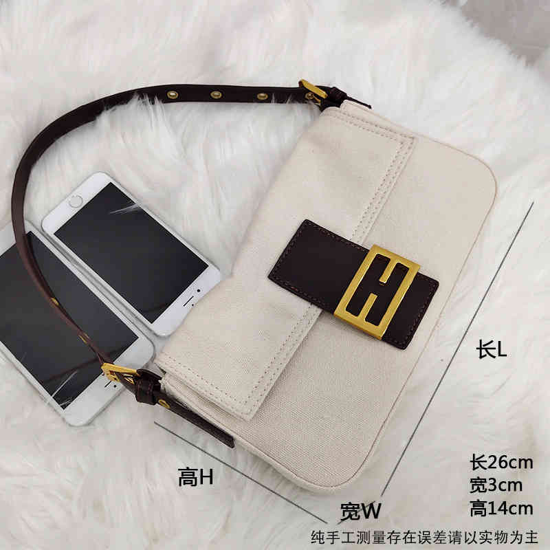 

Women's summer white portable buckle double car line sling shoulder canvas Staff Bag armpit small bag, Off the shelf beige