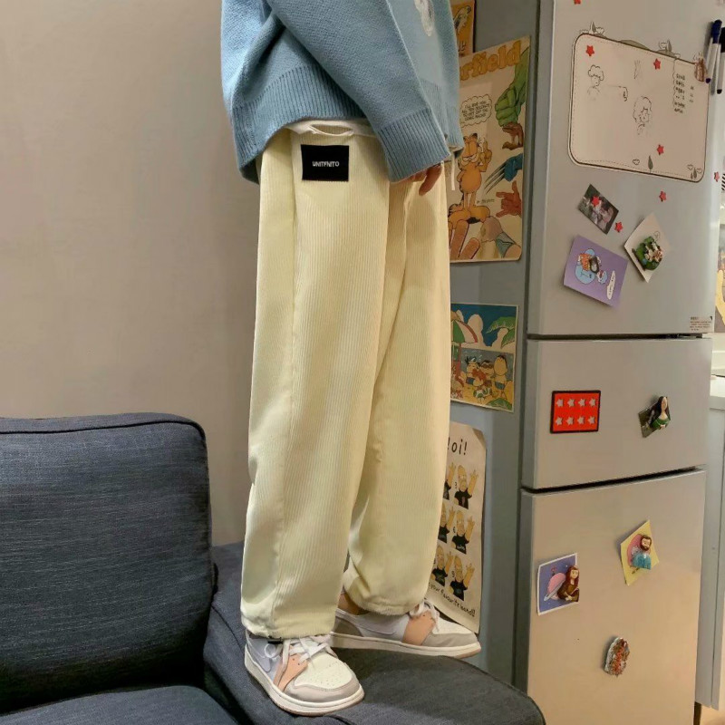 

2021 New Autumn and Winter New Male of Velvet Loose Trousers Wild More Thickening Cargo Overalls Free MIDO, Green.