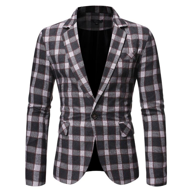 

Fashion Men's Jacket New Stylish Casual Plaid Business Wedding Party Outwear Coat Suit Tops Breathable With Full Collar Coat, Coffee