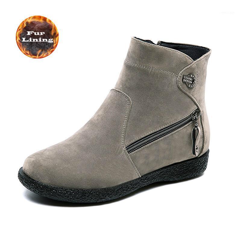 

2020 women's Snow Boots Women Zip Winter Ladies Warm Fur Suede Flat Woman Fashion Ankle Boot Female Casual Shoes Plus Size 431, Black