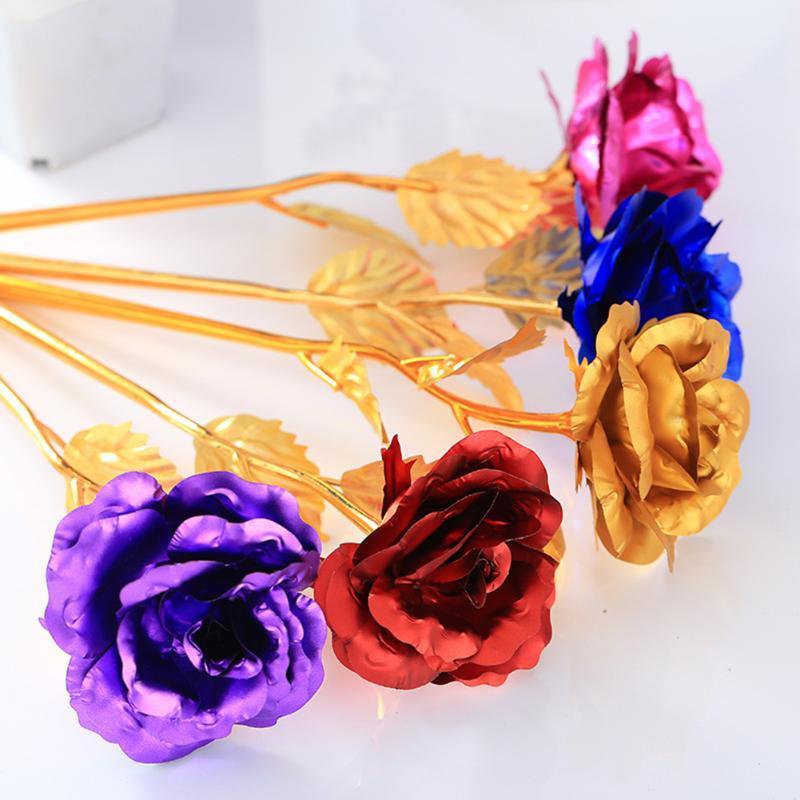 

24K Gold Foil Artificial Rose Flower Branch Romantic Lover Fake Rose Flower Wedding Decoration for Valentine's Day Gift new1, Blue