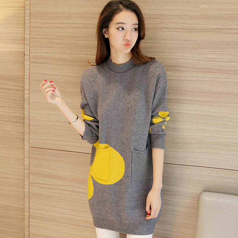 

2021 New Fashion the Neck Knitted Pullovers Autumn Winter Print Female Gray Thicken Sweater QQDJ, Army green.