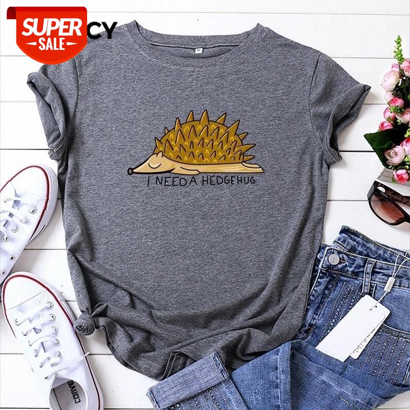 

JFUNCY 2020 New Cotton Women T Shirt Cute Hedgehog Cartoon Printed Summer Woman Tops MultiColor Short Sleeve T-shirt Female Tee #RF7l, White