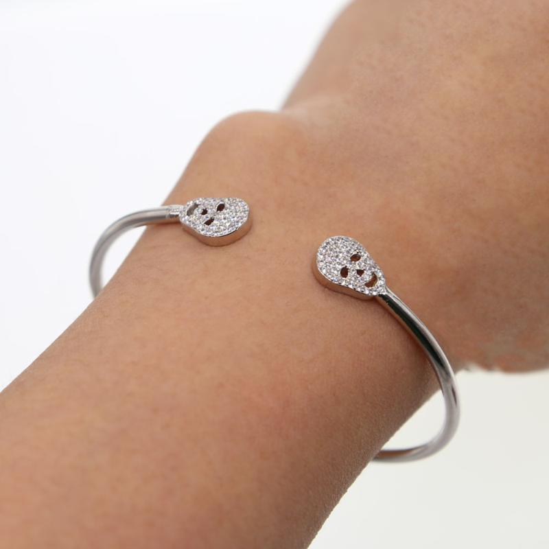 

Charm Bracelets Valentines Gift Punk Skull Crystal Open Bangle For Men Gothic Skeleton Double Heads Cuff & Bangles Men's Jewelry