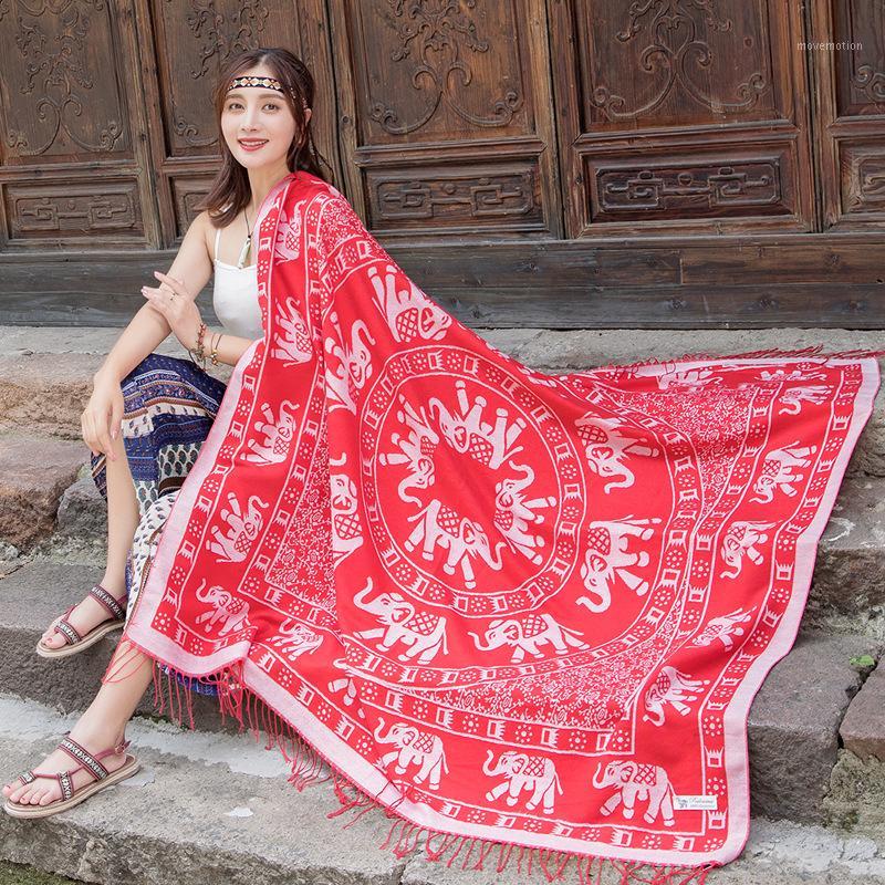 

2020 Ethnic Style Big Square Cashmere Scarf For Women Elephant Jacquard Scarves Winter Warm Fringed Foulard Shawls1