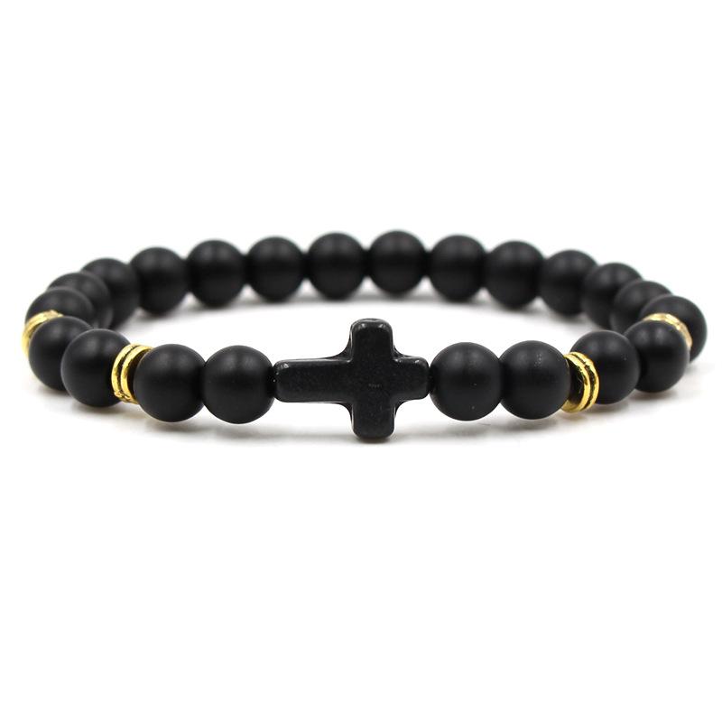 

Best Selling 2020 Products Charm Natural Stone Bracelet Cross Black Lava Matte Beaded Bracelets Women&Men Jewelry Accessories