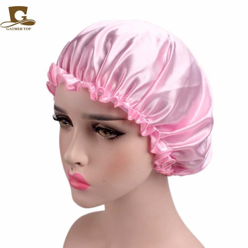 Cheapest Silk Satin Sleep Cap Solid color Breathable Bandana Night Sleeping Turban Hat headwrap Bonnet Women Head Cover for Hair care