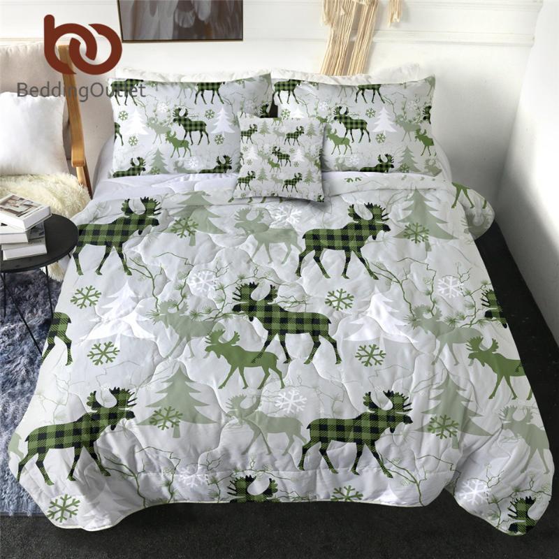 

BeddingOutlet Christmas Trees Thin Quilt Green Checkered Cool Blanket Snowflake Bedspread Forest Animal Elk colchas de verano1