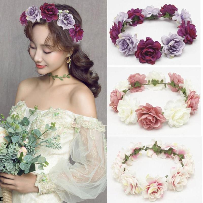 

Flower Wreath Headband Rose Flower Garland Crown Bridal Hair Accessories Festival Party Wedding Decoration Headband Wreath1