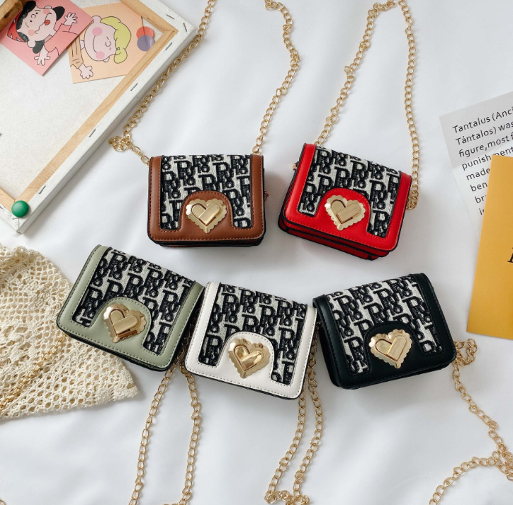 

Fashion New Girls Love Heart Metal Buckles Bags Kids Letter woolen PU leather bag Children One-Shoulder Bag Women Mini Messenger Bags A4724, Black