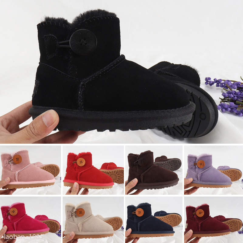 

2020 Cheaper Kids Boots Australian Snow Winter Boots Bailey Bow Children Girl Boy Triple Black Pink Khaki Ankle Booties 21-35