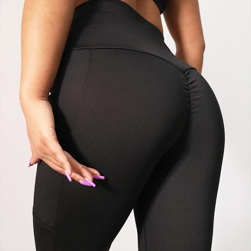 

workout pocket leggings high waist fitness women legging gym solid color pants push up elasticity, Black