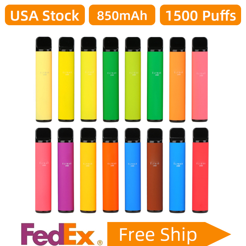 

US Warehouse ELF Bar 1500puffs Disposable Vape ecigarette 850mAh Battery 4.8ml 100% Original electronic cigarette