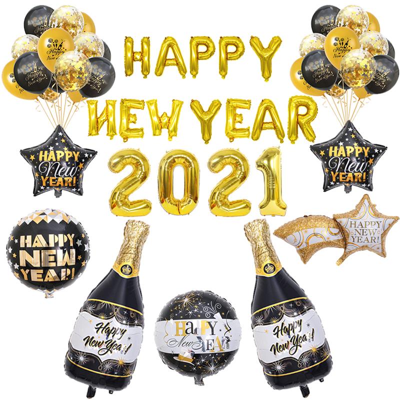 

Happy New Year 2021 Letter Balloons Gold New Year Eve Party Decor Champagne Foil Balloon Helium Christmas Ballon Decoration Home