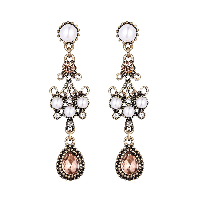 

Korean color zircon earrings baroque court style micro inlaid imitation pearl earrings female retro jewelry gift