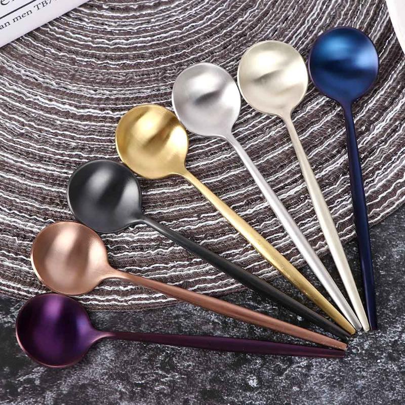 

7 Colors Spoons 304 Stainless Steel Tableware Cutlery Unique Gold Small Dessert Spoon Silver Mini Coffee Scoop