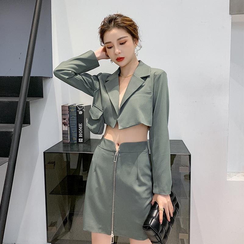 

new arrival fashion personality skirt suits sexy short suit and mini pencil skirt temperamental elegant work style suits, Dark grey
