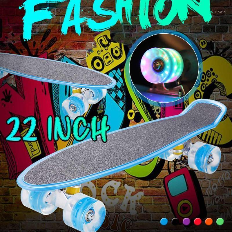 

22inch PU Plastic Skateboards Children Toys Aluminum Truck Wheels Fish Shape Complete Skateboard LED 4 Flash Wheel1, Yellow