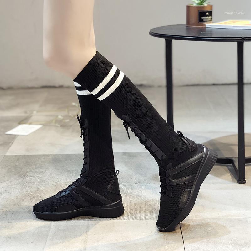 

Sooneeya Summer Korean Version Knee High Boots Women Hip Hop Stretch Knit Sock Shoes Woman Breathable High Women Boots Casual1, Black