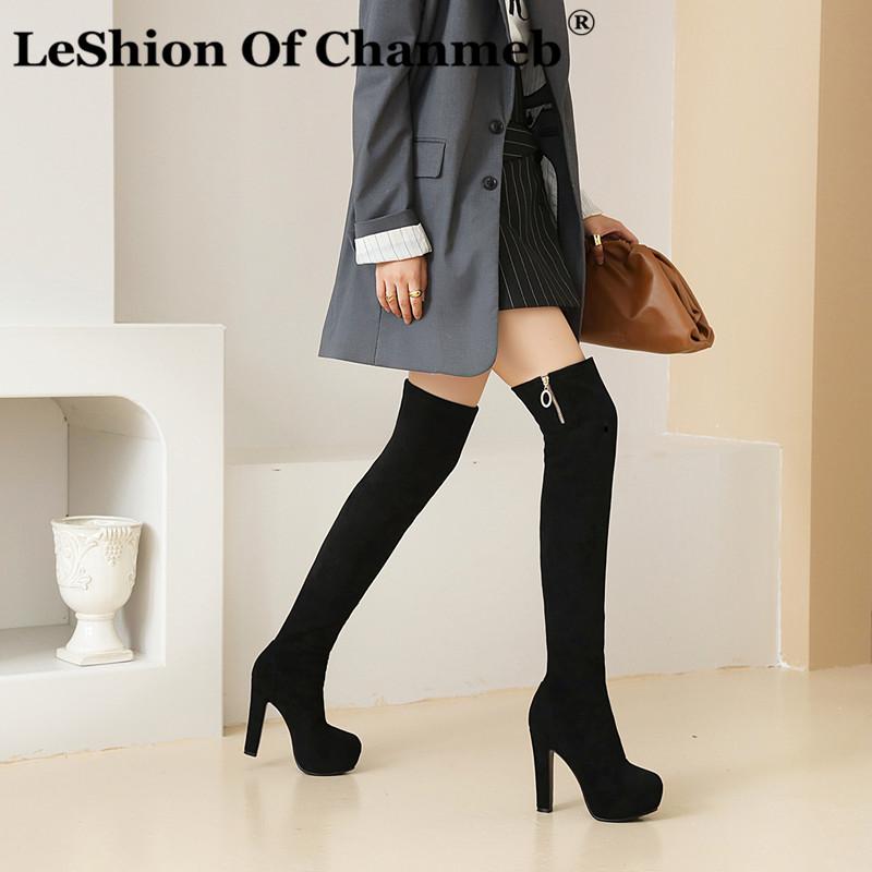 

LeShion Of Chanmeb Thigh High Boots Women Elastic Stretch Over-the-Knee Boots Black Winter Shoes Ladies High Heels Boot Botas