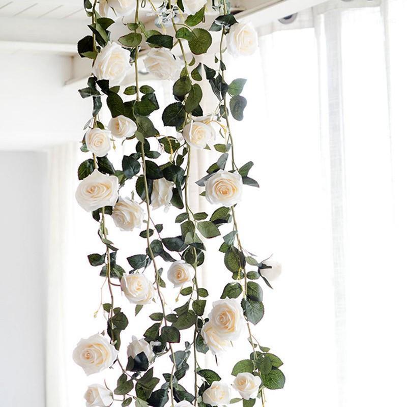 

180cm Artificial Rose Flower Vine Wedding Decorative Real Touch Silk Flowers With Green Leaves for Home Hanging Garland Decor1, Red