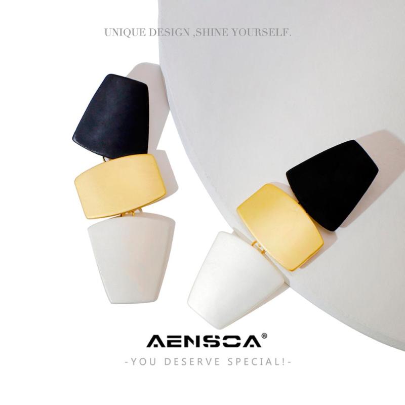 

AENSOA Trendy Long Geometric Drop Earrings For Women Black Golden Silver Color Long Hanging Statement Earring Jewelry 2021 New