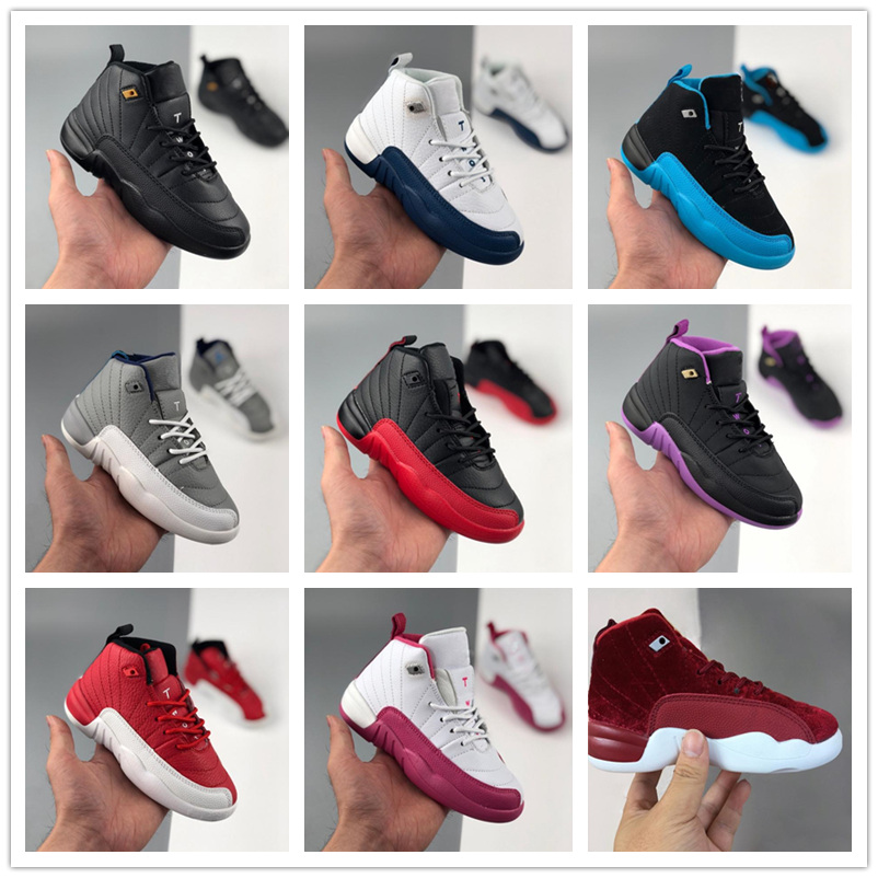 

2021 Kids Basketball Shoes 12s XII Taxi Dark Grey Vivid Pink French Blue Gym Red the Master Flu Game Sneaker Children Kids Girls, #1