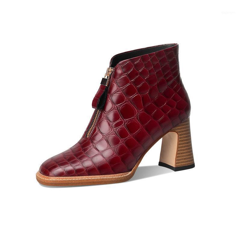 

2020 Genuine Leather Ladies Boots Fashion Newest Square Toe High Heels zippers Pumps Winter Wedding Night Club Shoes Woman1, Black