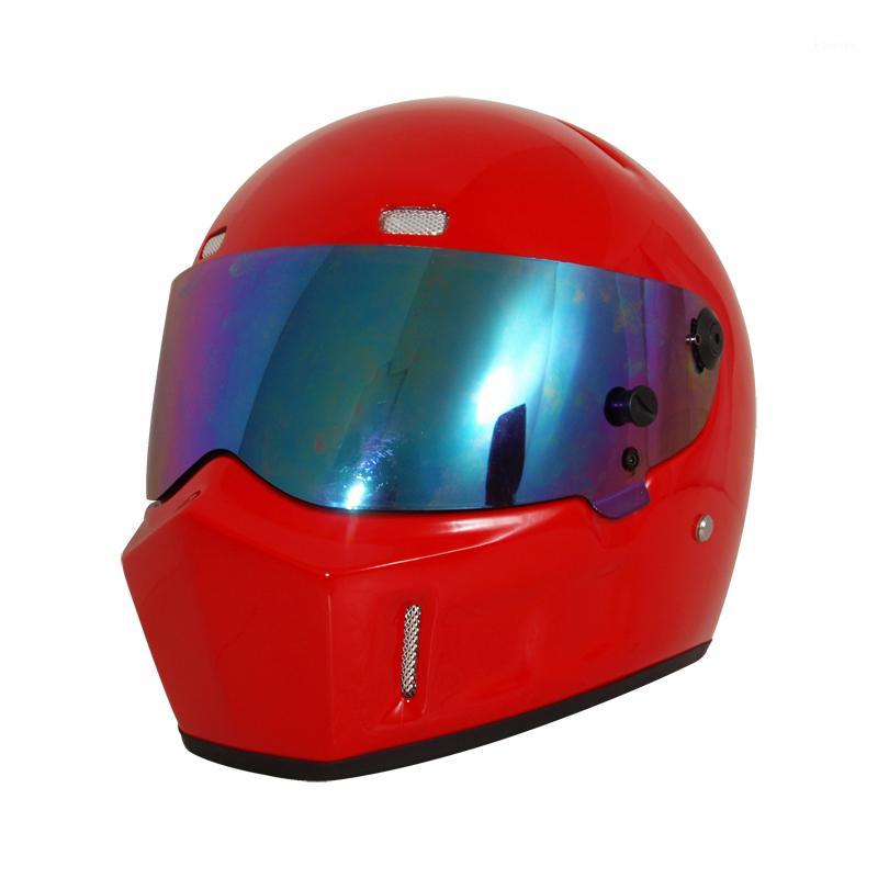 

Vcoros FiberGlass motocycle helmet Retro Full Fcae Man Woman helmet scooter with visor motobike casco moto1, 3gloss red