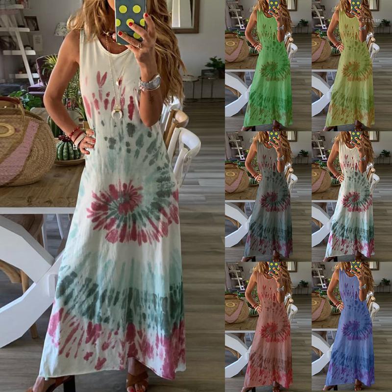 

2020 Boho Flower Print Long Dress Sexy Sleeveless Women Maxi Dress Summer Beach Printing Plus Size Fashion Casual Vestidos1, White
