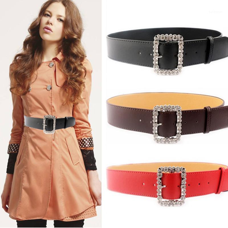 

dress Belts for Women HOT silver metal clear Rhinestone crystal pin buckle belt solid color PU leather Summer Female accessories1, White