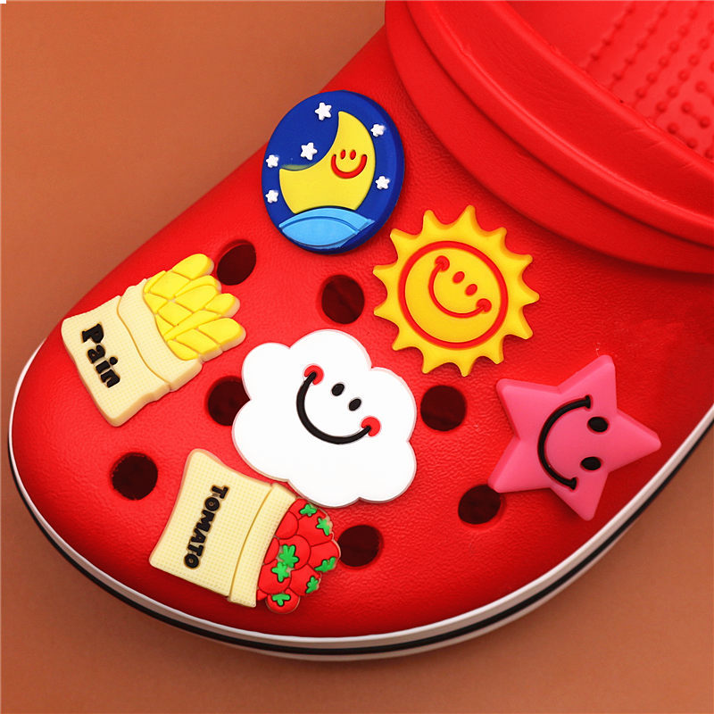 

1pcs Cute PVC Shoe Charms Sun/Night/Stars/White Clouds/Bread/Tomato Shoe accessories Decoration Buckles