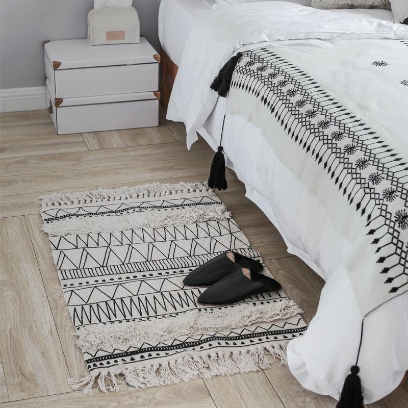 

Carpets Kilim Black White 100% Cotton Living Room Bedside Carpet Geometric Rug Striped Modern Mat Morocco Design Nordic Style