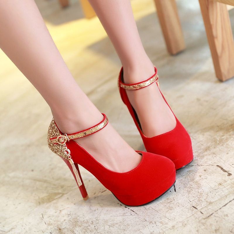

2021 Spring and Autumn New Style Fashion Fine Heel Round Head Suede Waterproof Table Women's Shoes@36999 9XBQ, Red